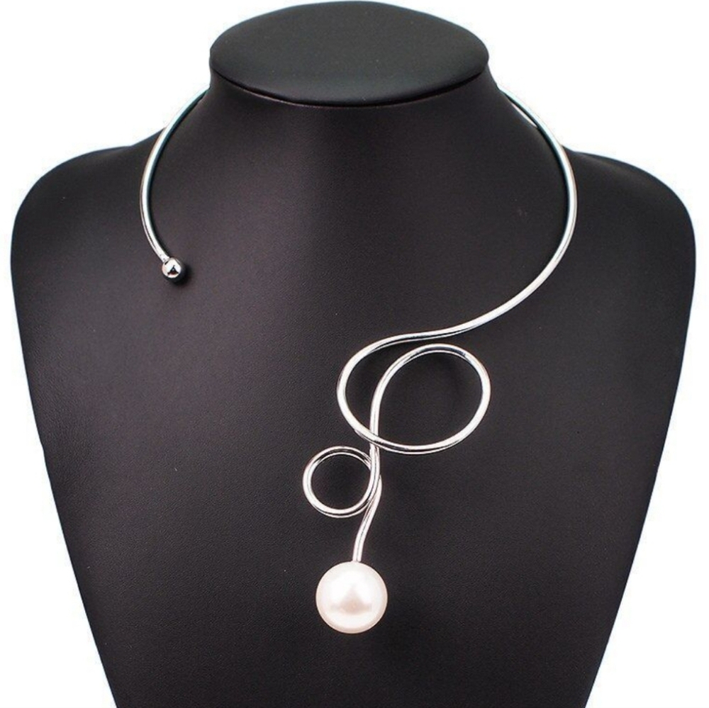 Big Statement Piece Simulated Pearl Torque Necklace Choker